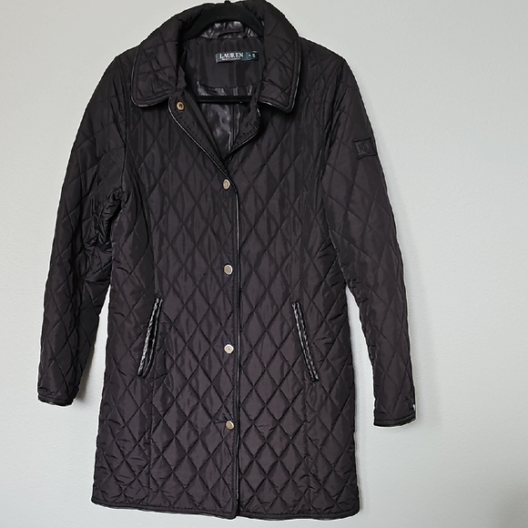 Lauren Ralph Lauren Black Quilted jacket with faux leather trim Medium - Picture 1 of 16